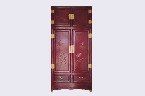 武平高端中式家居装修深红色纯实木衣柜